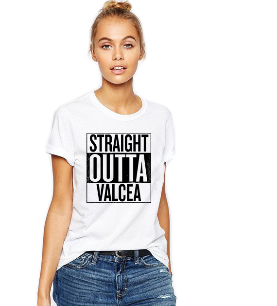 Tricou dama alb - Straight Outta Valcea